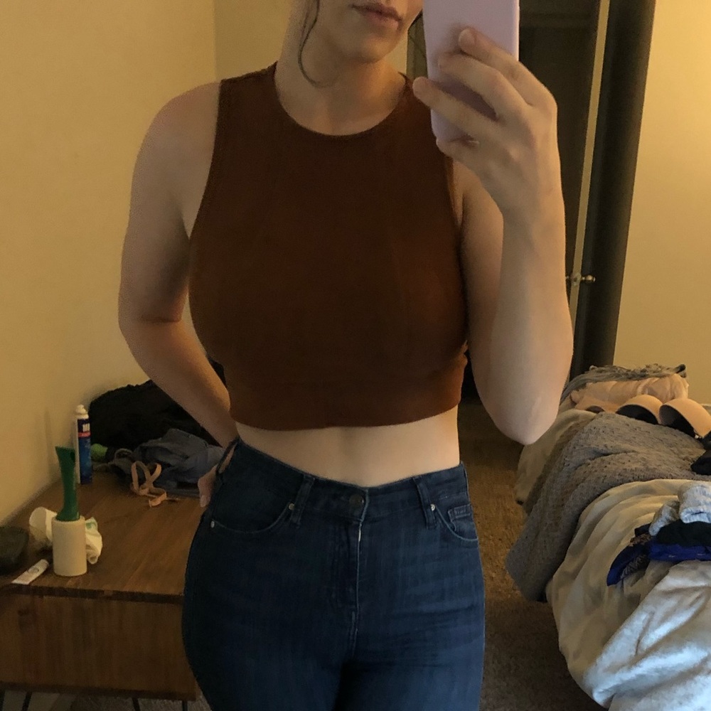 Express camel suede crop top